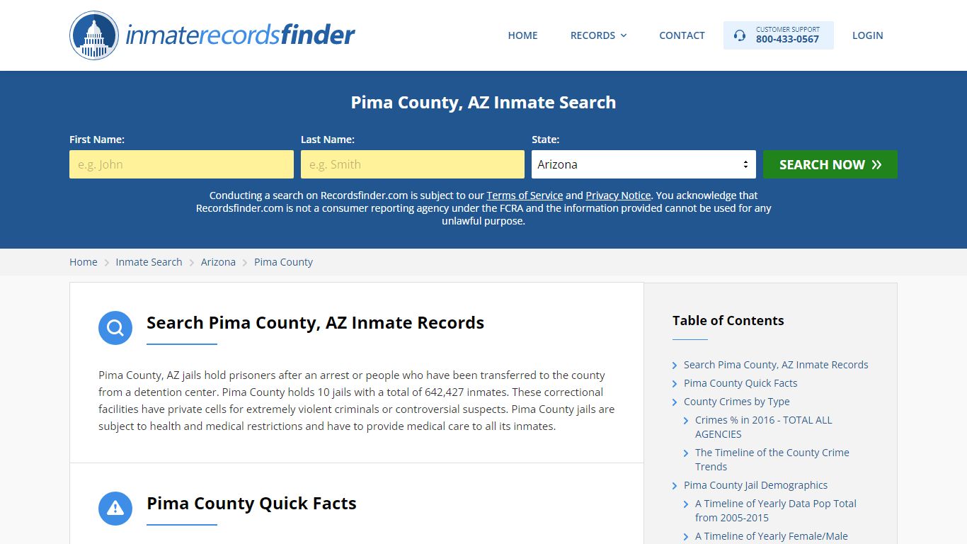 Pima County, AZ Inmate Lookup & Jail Records Online - Recordsfinder.com